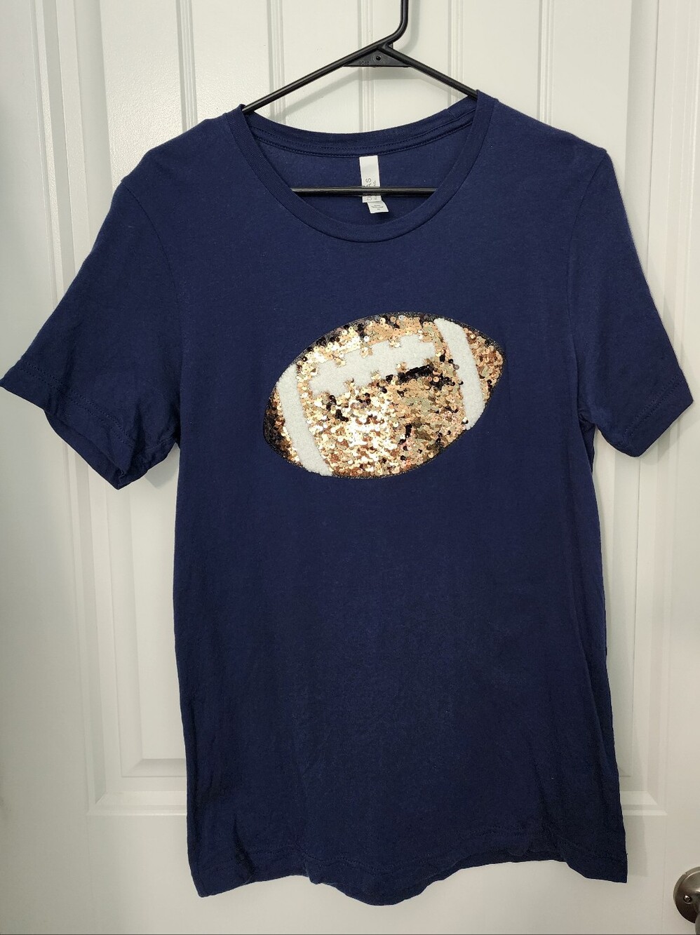 Sequin Patch Football Shirt Navy Tee, Size Medium
